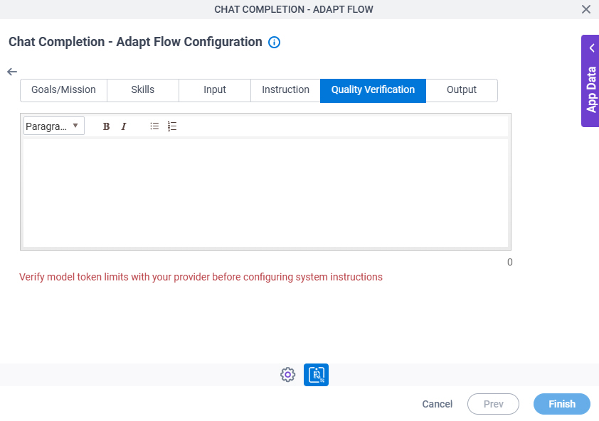 Chat Completion Adapt Flow Configuration System Instruction Quality Verification tab