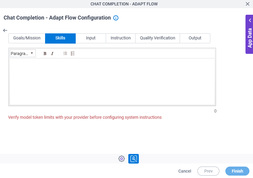 Chat Completion Adapt Flow Configuration System Instruction Skills tab