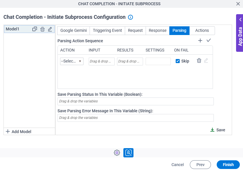 Chat Completion Initiate Subprocess Configuration Parsing tab