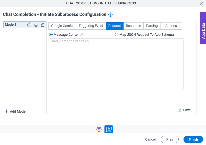 Chat Completion Initiate Subprocess Configuration Request tab