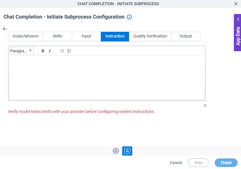Chat Completion Initiate Subprocess Configuration System Instruction Instruction tab