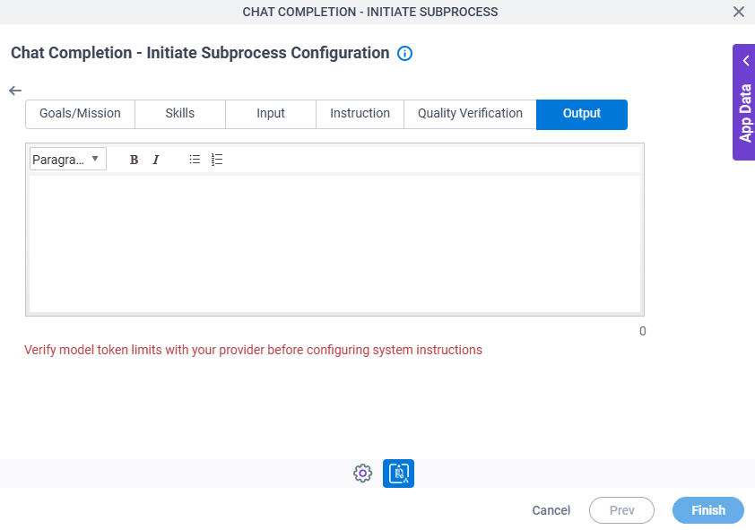 Chat Completion Initiate Subprocess Configuration System Instruction Output tab