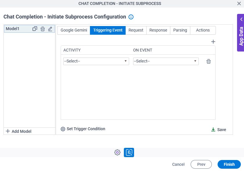 Chat Completion Initiate Subprocess Configuration Triggering Event tab