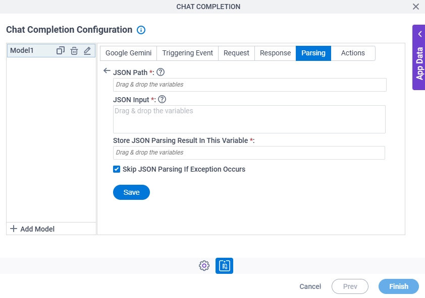 Chat Completion Configuration Parsing JSON Parsing screen