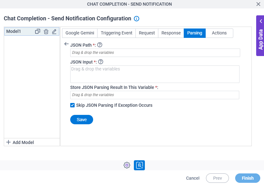 Chat Completion Configuration Send Notification Parsing JSON Parsing screen