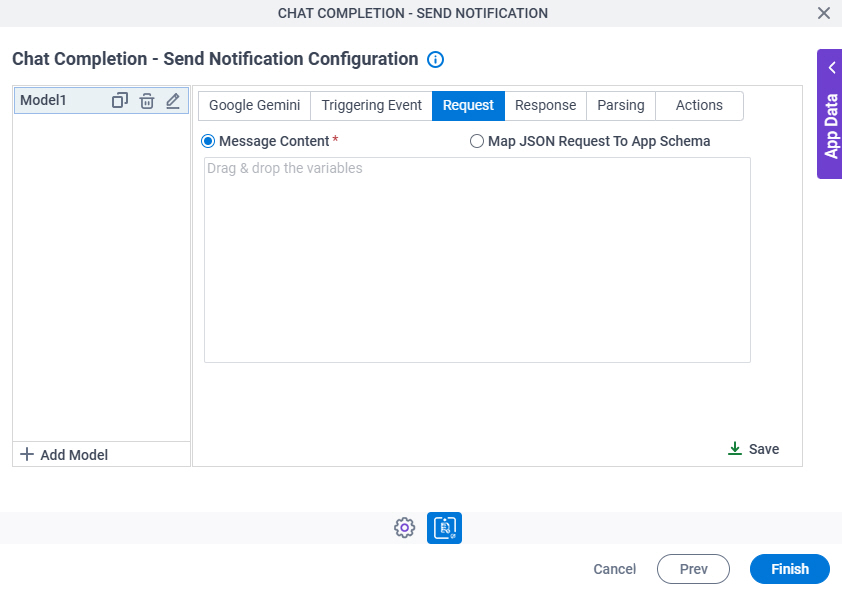 Chat Completion Send Notification Configuration Request tab