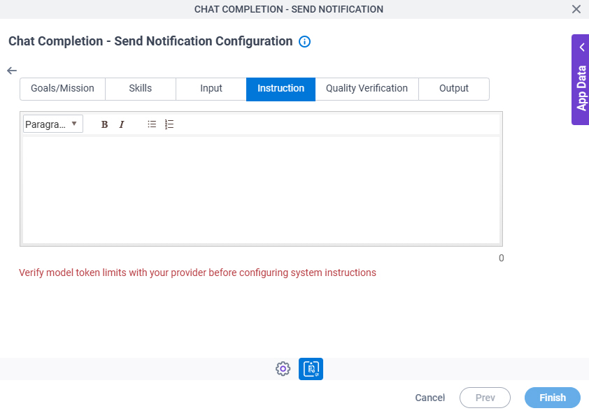 Chat Completion Send Notification Configuration System Instruction Instruction tab