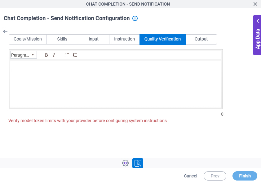 Chat Completion Send Notification Configuration System Instruction Quality Verification tab