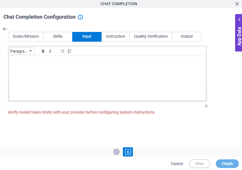 Chat Completion Configuration System Instruction Input tab
