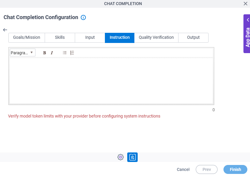 Chat Completion Configuration System Instruction Instruction tab