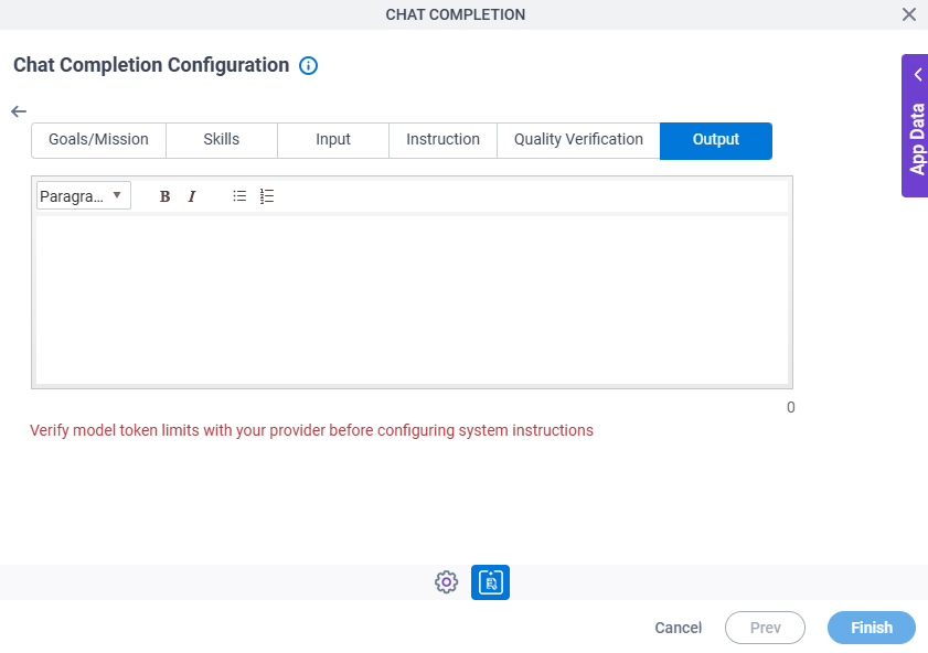 Chat Completion Configuration System Instruction Output tab