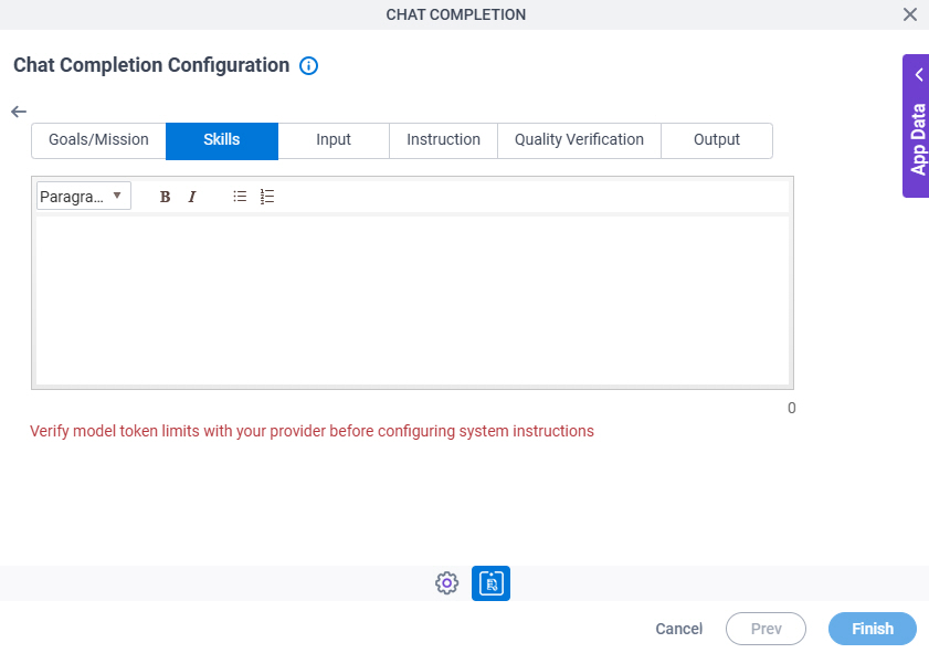 Chat Completion Configuration System Instruction Skills tab