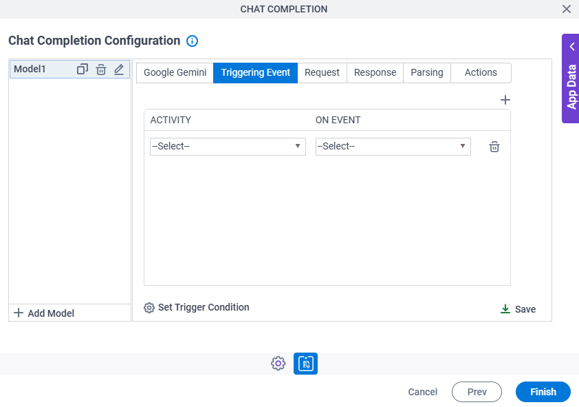 Chat Completion Configuration Triggering Event tab