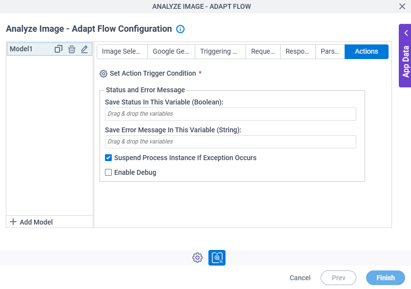Analyze Image Adapt Flow Configuration Actions tab