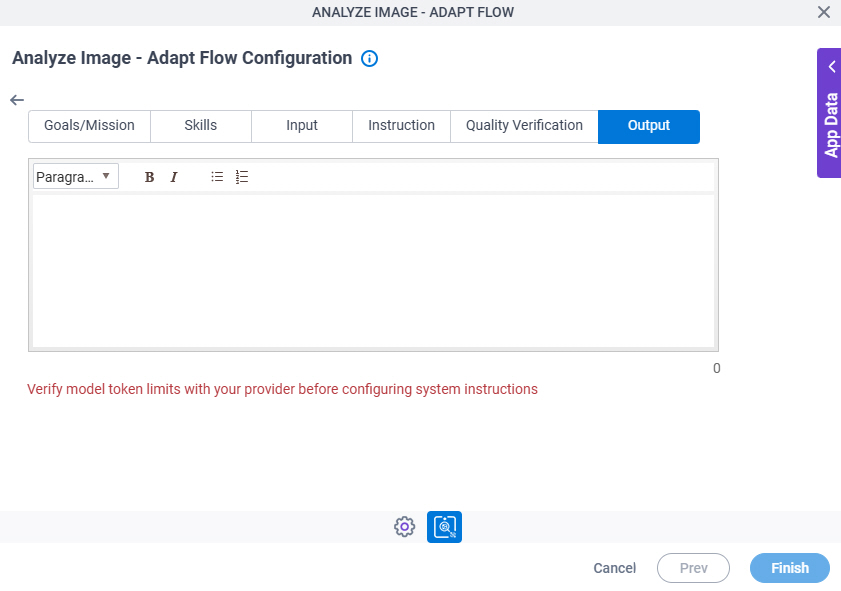 Analyze Image Adapt Flow Configuration System Instruction Output tab