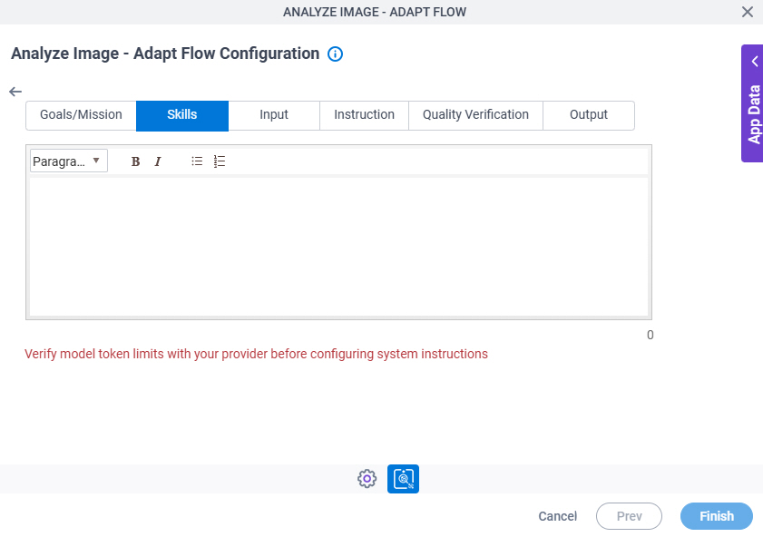 Analyze Image - Adapt Flow Configuration System Instruction Skills tab
