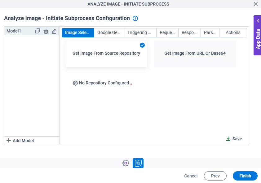 Analyze Image Initiate Subprocess Configuration Image Selection tab