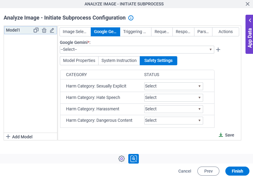 Analyze Image Initiate Subprocess Configuration Safety Settings tab