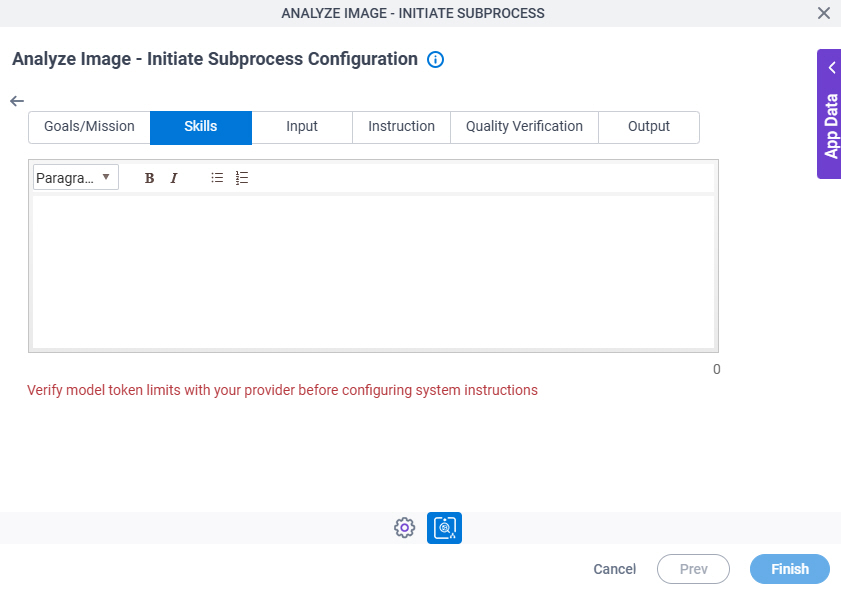Analyze Image Initiate Subprocess Configuration System Instruction Skills tab