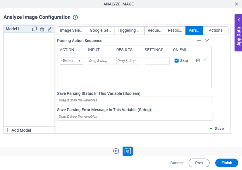 Analyze Image Configuration Parsing tab