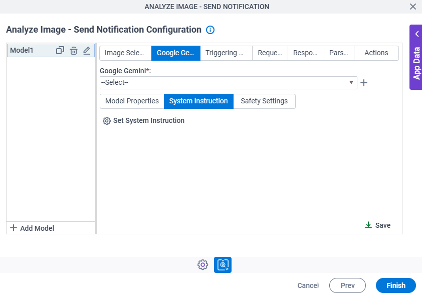 Analyze Image Send Notification Configuration System Instruction tab