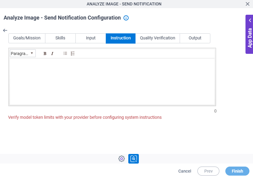 Analyze Image Send Notification Configuration System Instruction Instruction tab