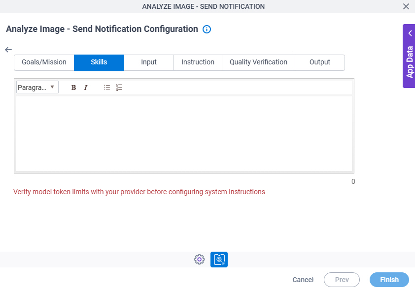 Analyze Image Send Notification Configuration System Instruction Skills tab