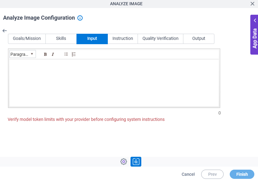 Analyze Image Configuration System Instruction Input tab