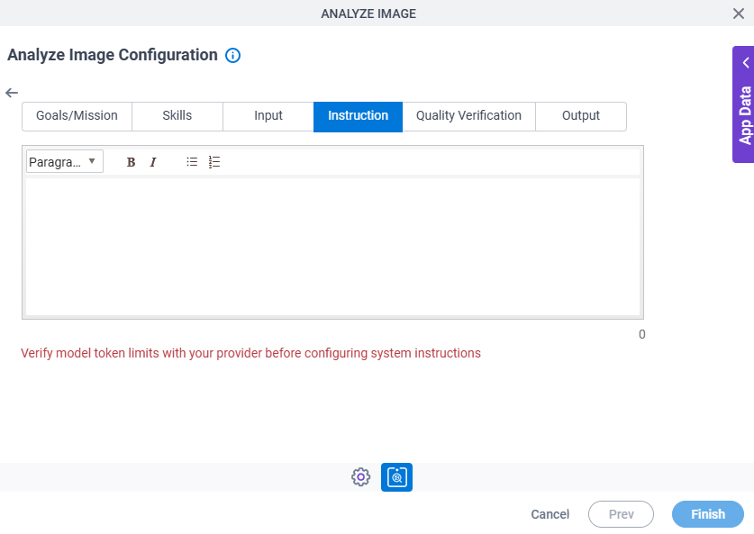 Analyze Image Configuration System Instruction Instruction tab
