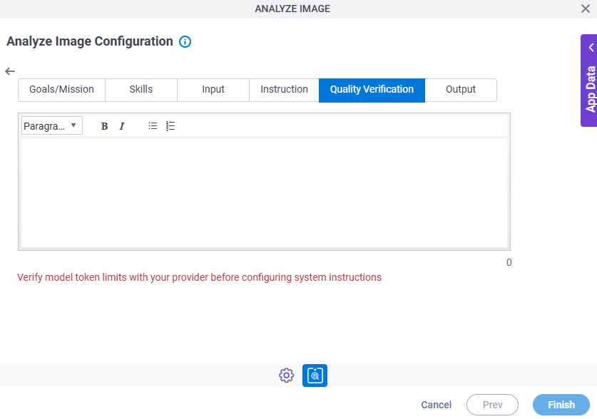 Analyze Image Configuration System Instruction Quality Verification tab