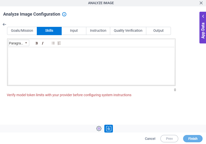 Analyze Image Configuration System Instruction Skills tab