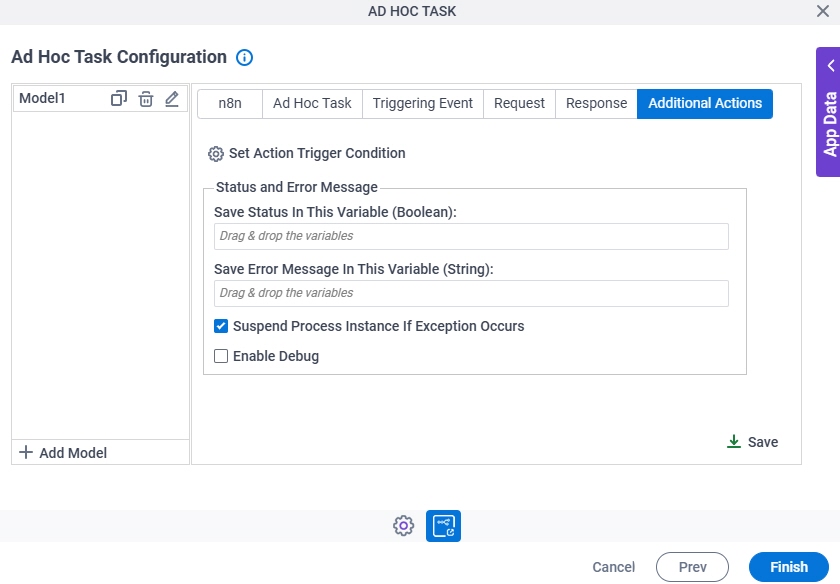 Ad Hoc Task Configuration Additional Actions tab