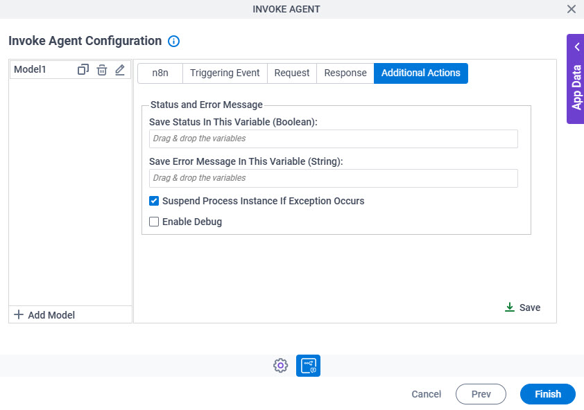 Invoke Agent Configuration Additional Actions tab