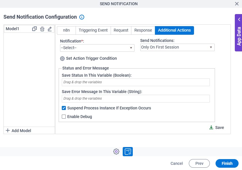 Send Notification Configuration Additional Actions tab