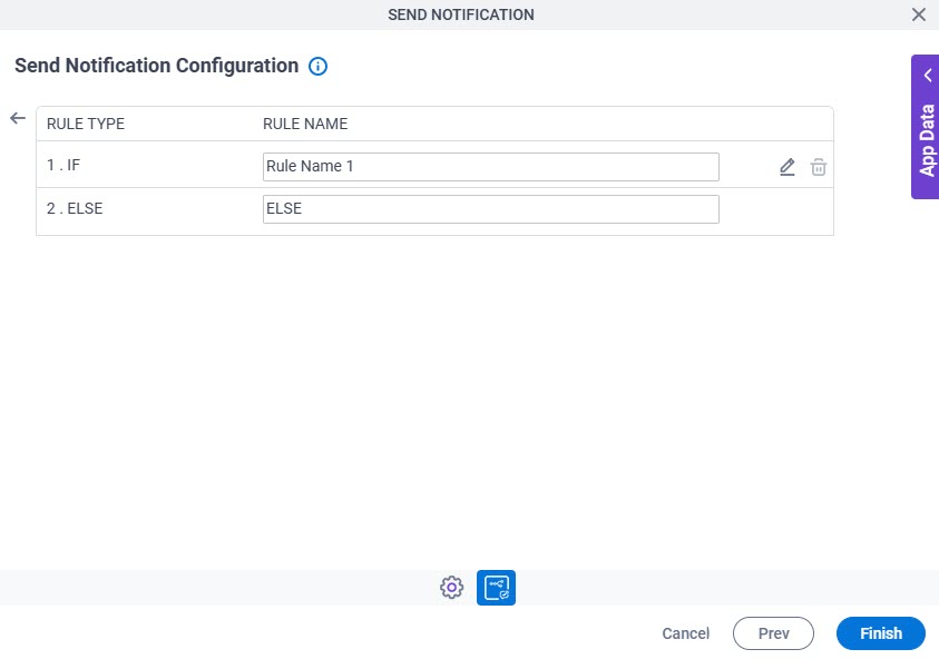 Send Notification Configuration Additional Actions tab Set Action Trigger Condition screen