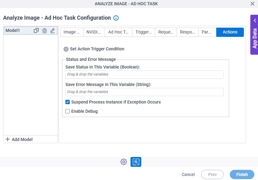 Analyze Image Ad Hoc Task Configuration Actions tab