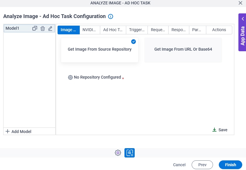 Analyze Image Ad Hoc Task Configuration Nvidia Nim Image Selection tab