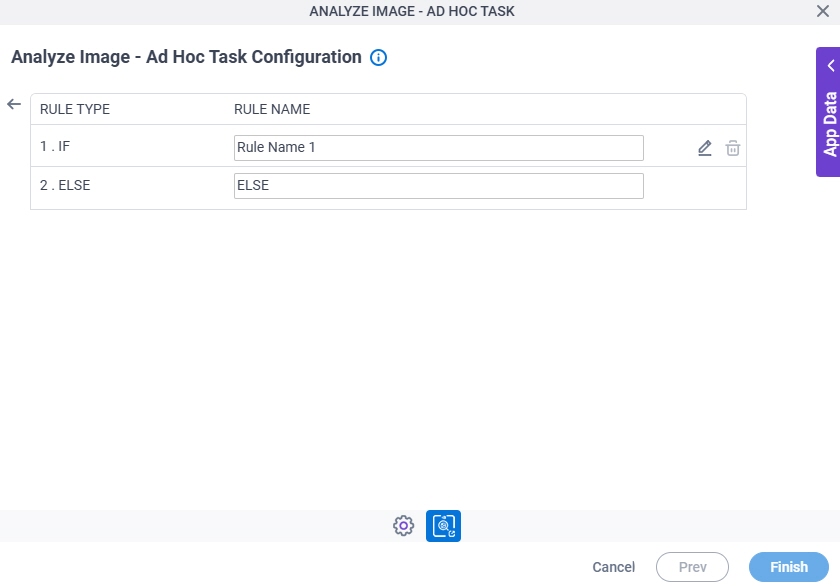 Analyze Image Ad Hoc Task Configuration Actions Set Trigger Condition screen