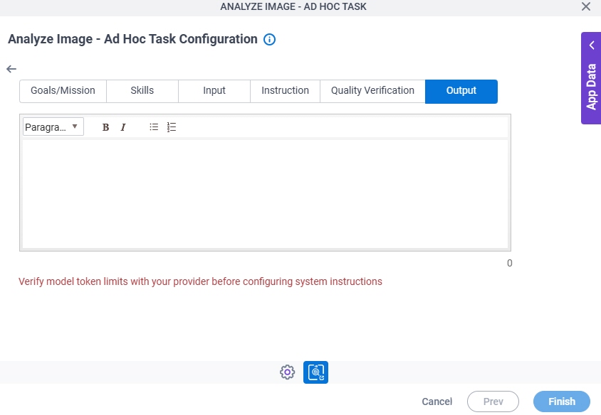 Analyze Image Ad Hoc Task Configuration System Instruction Output tab