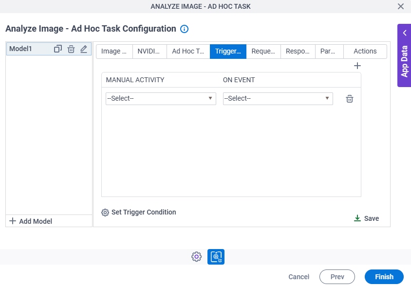 Analyze Image Ad Hoc Task Configuration Triggering Event tab