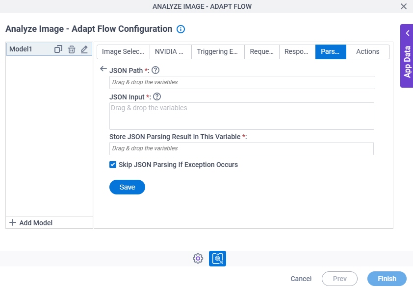 Analyze Image Adapt Flow Configuration Parsing JSON Parsing screen