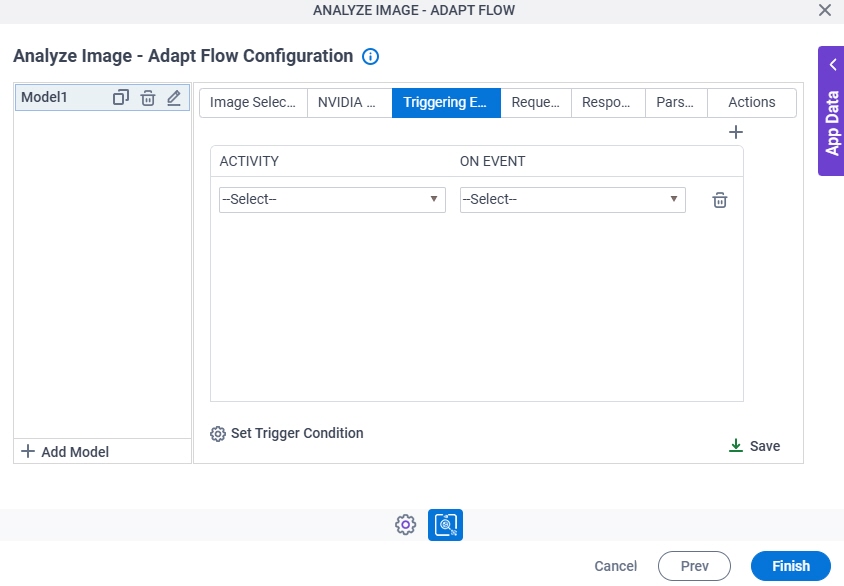 Analyze Image Adapt Flow Configuration Triggering Event tab
