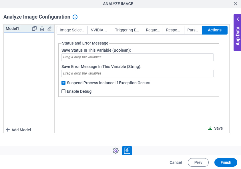 Analyze Image Configuration Actions tab
