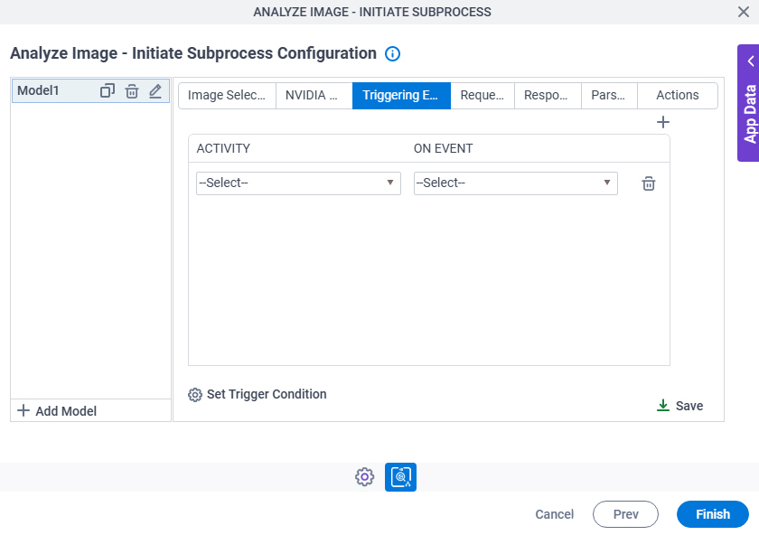 Analyze Image Initiate Subprocess Configuration Triggering Event tab