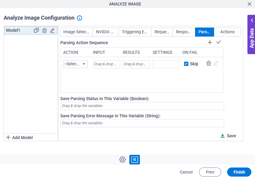 Analyze Image Configuration Parsing tab