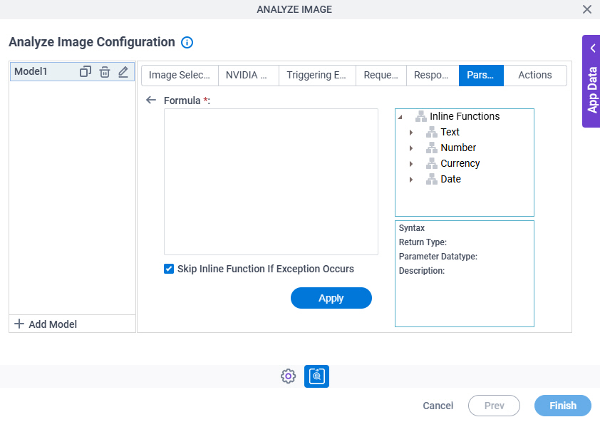Analyze Image Configuration Parsing Inline Function screen