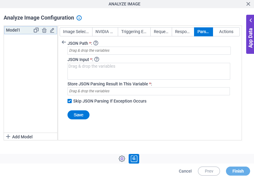 Analyze Image Configuration Parsing JSON Parsing screen