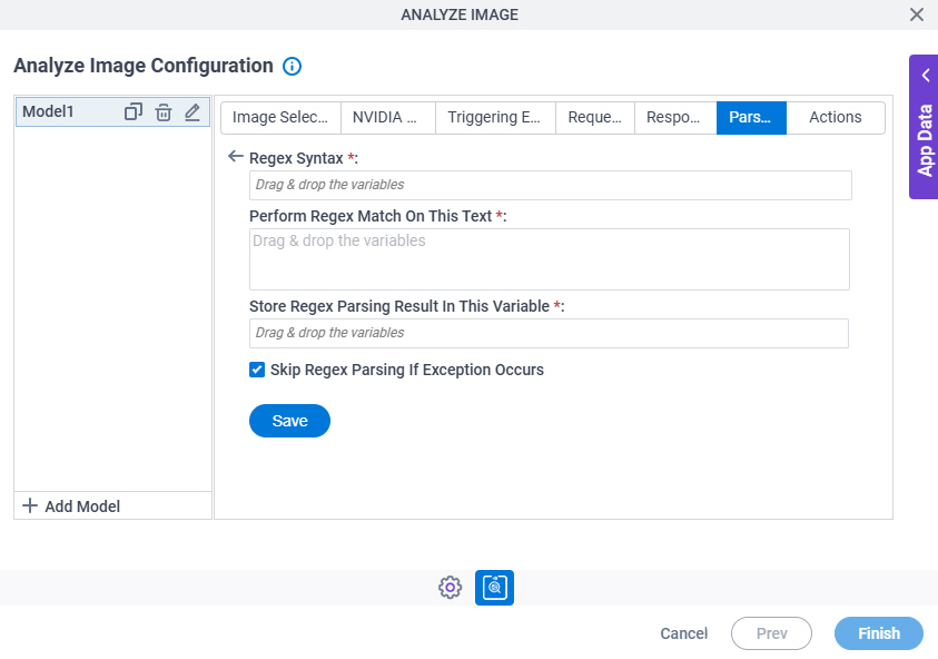 Analyze Image Configuration Parsing Regex Parsing screen