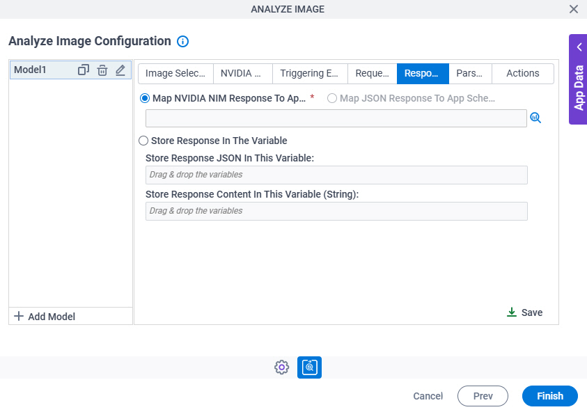 Analyze Image Configuration Response tab