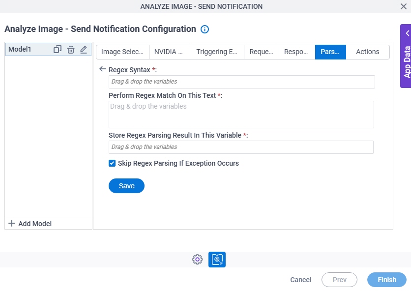 Analyze Image Send Notification Configuration Parsing Regex Parsing screen